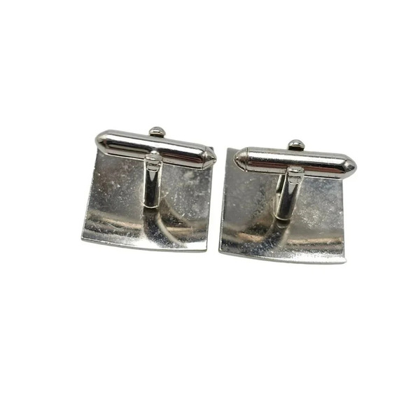 Textured Square Cufflinks Silver Tone Vintage Unisex - Picture 3 of 4